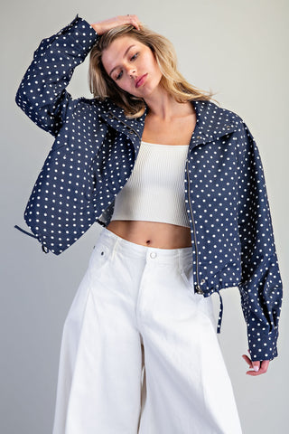 The Soft Polka Dot Zipper Bomber Jacket