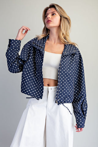 The Soft Polka Dot Zipper Bomber Jacket