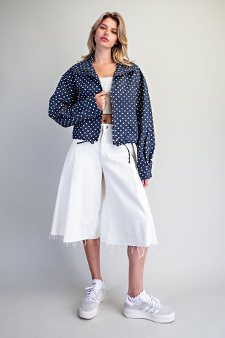 The Soft Polka Dot Zipper Bomber Jacket