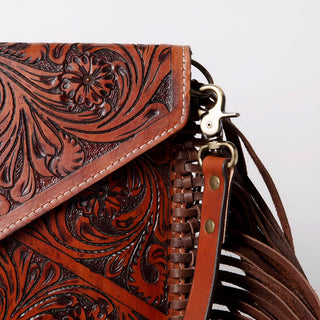 The Tooled Leather Envelope Crossbody with Fringe