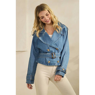 The Selena Belted Cropped Denim Jacket