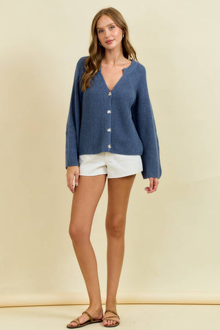 The Sutton Blouson Sleeve Cardigan – Denim Blue