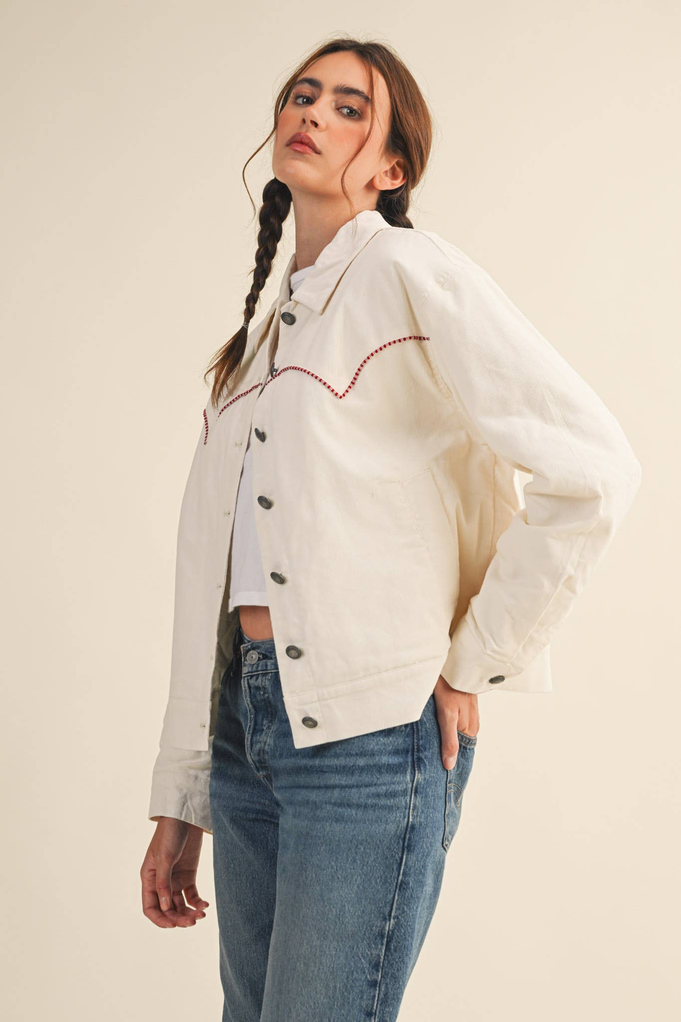 The Evie Floral Embroidered Corduroy Jacket