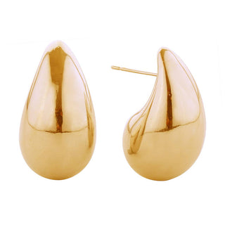 14K gold-dipped medium teardrop stud earrings with polished smooth finish