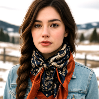 Navy and Rust Floral Paisley Wild Rag / Scarf WR3386