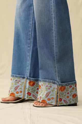 Wildflower Embroidered Wide Leg Jeans