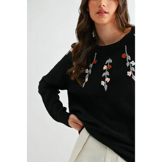 The Emery Black Floral Sweater