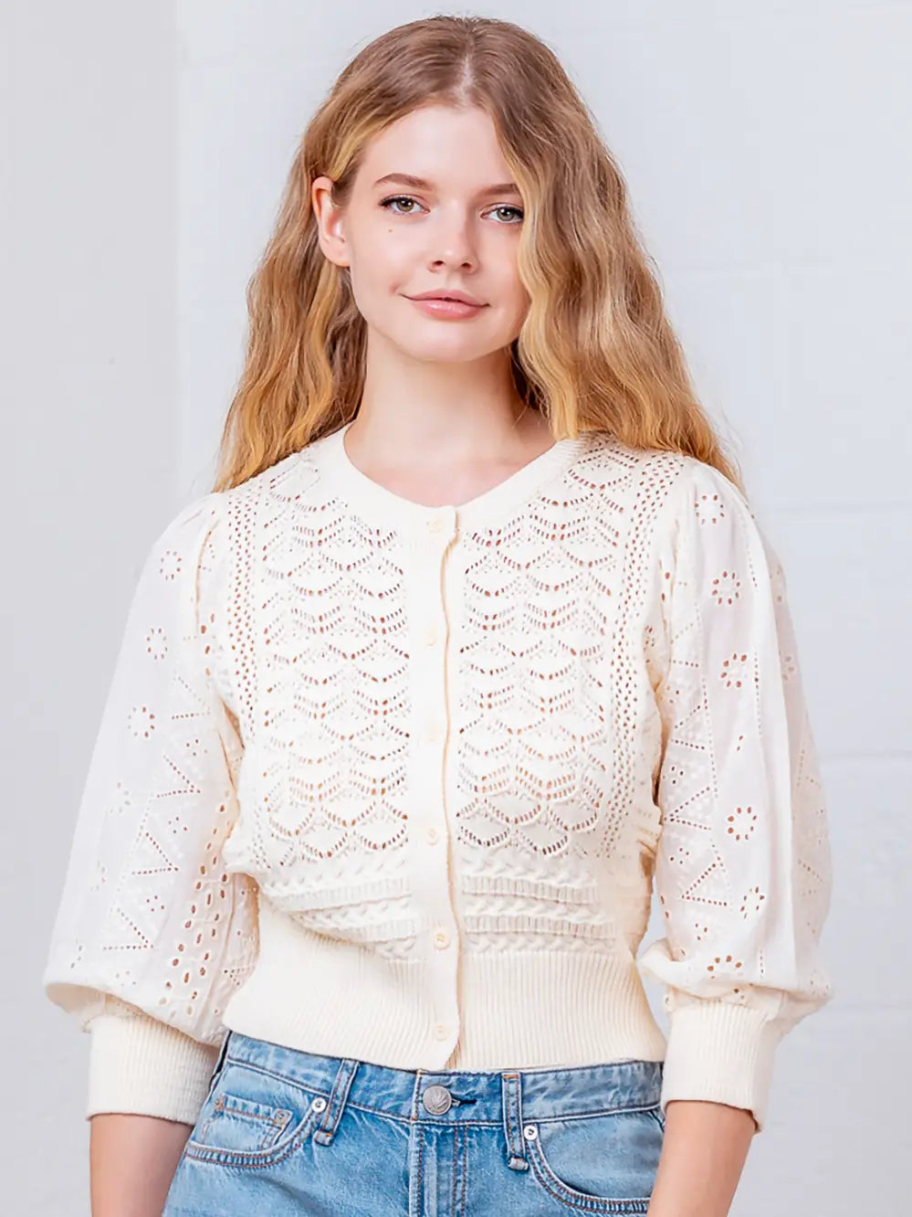 The Darcy Cream Sweater with Lace Sleeves