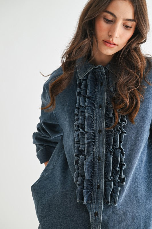 The Rowdy Ruffle Denim Top