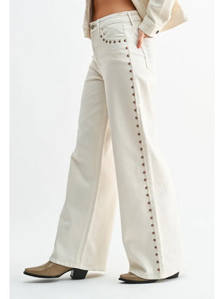 The Off White Studded Wide Leg Jeans