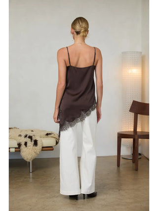 The Asymmetrical Satin Cami Tunic in Brown
