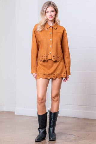 The Baylor Laser Cut Suede Mini Skirt