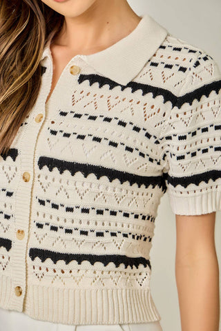 The Ecru Stripe Pointelle Cardigan