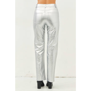 The Sissy Silver Metallic Straight-Leg Pants