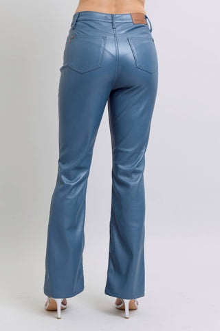 Faux Leather High Waisted Tummy Control Bootcut Pants