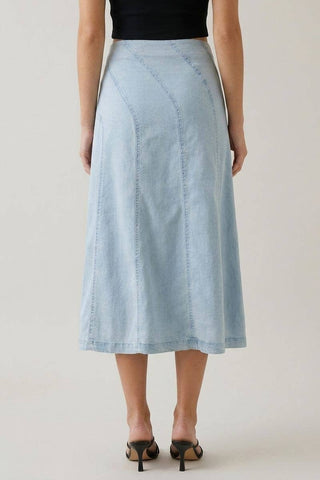 The Mabel Diagonal Line Denim Midi Skirt