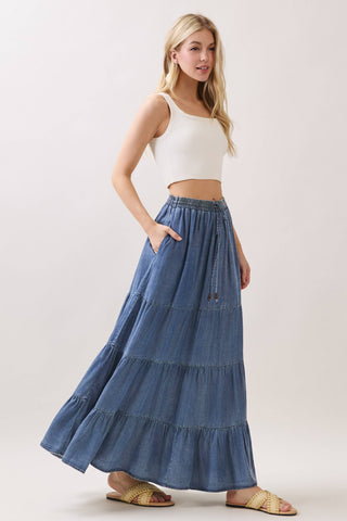 The Bella Washed Tencel Tiered Maxi Skirt