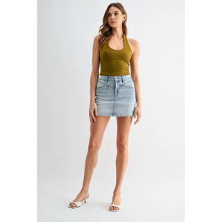 The High-Rise Studded Yoke Mini Skirt