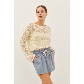 The Ruthie Sheer Floral Crochet Top with Bell Sleeves