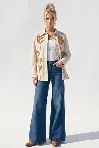 The Calico Floral Embellished Suede Oversized Shirt