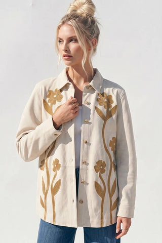 The Calico Floral Embellished Suede Oversized Shirt