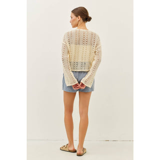 The Ruthie Sheer Floral Crochet Top with Bell Sleeves