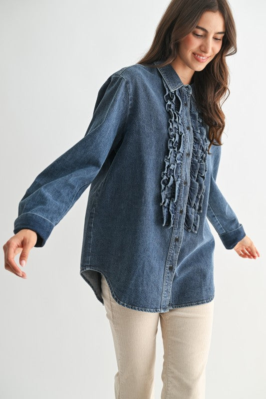 The Rowdy Ruffle Denim Top