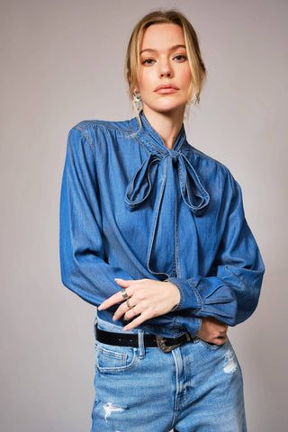 The Ranch Road Tie Chambray Blouse