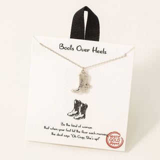White gold dipped silver cowboy boot charm pendant on delicate chain necklace