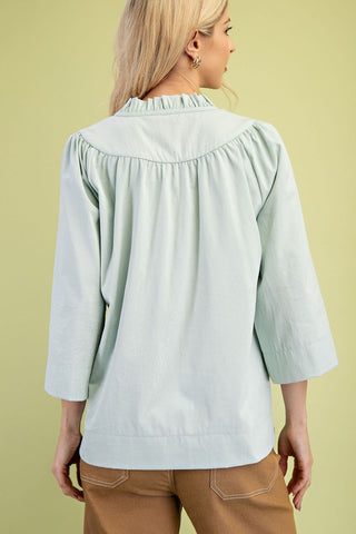 The Stacey Ruffled Neck Blouse in Sage