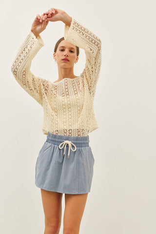The Ruthie Sheer Floral Crochet Top with Bell Sleeves