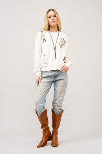 The Ginger Western Motif Embroidered Sweatshirt - Off White