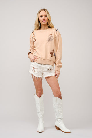 The Ginger Western Motif Embroidered Sweatshirt - Tan