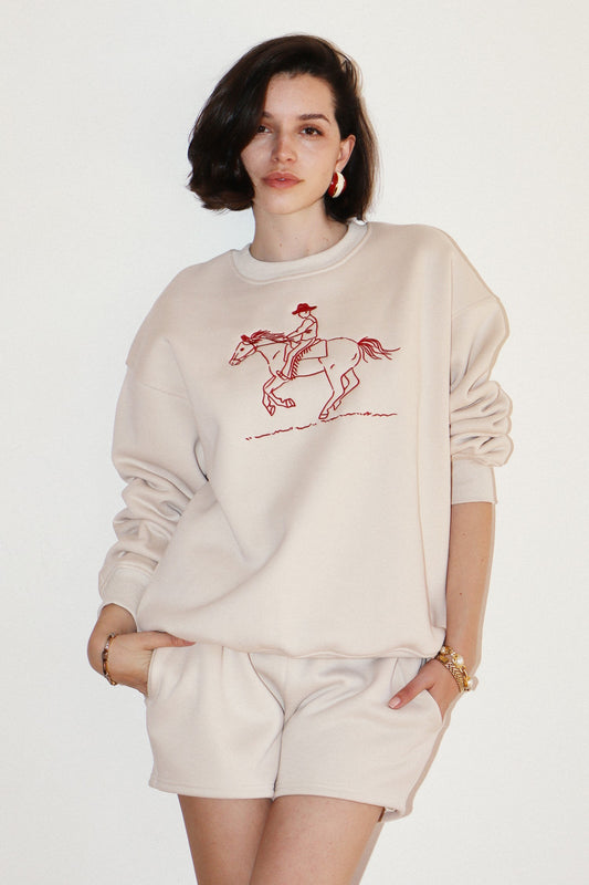 Embroidered Galloping Horse Graphic Sweatshirt
