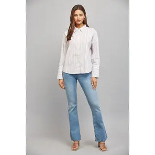The Tan & White Striped Button Down Shirt
