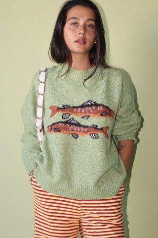 The Reel Catch Trout Sweater Spring Green