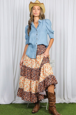 The Brandy Short Puff Sleeve Chambray Shirt
