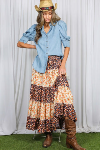 The Brandy Short Puff Sleeve Chambray Shirt
