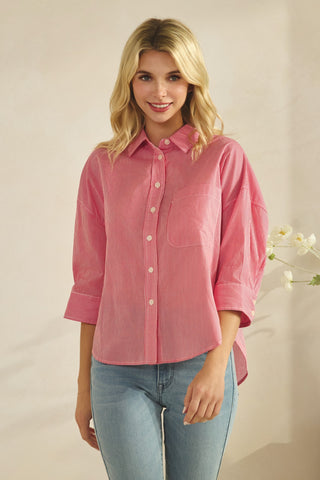 Pinstripe Shirt with Contrast White Stripe Back Blouse