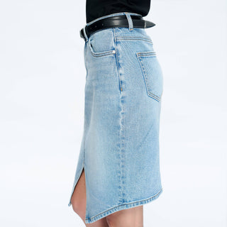 The Cobalt Longer Denim Pencil Skirt