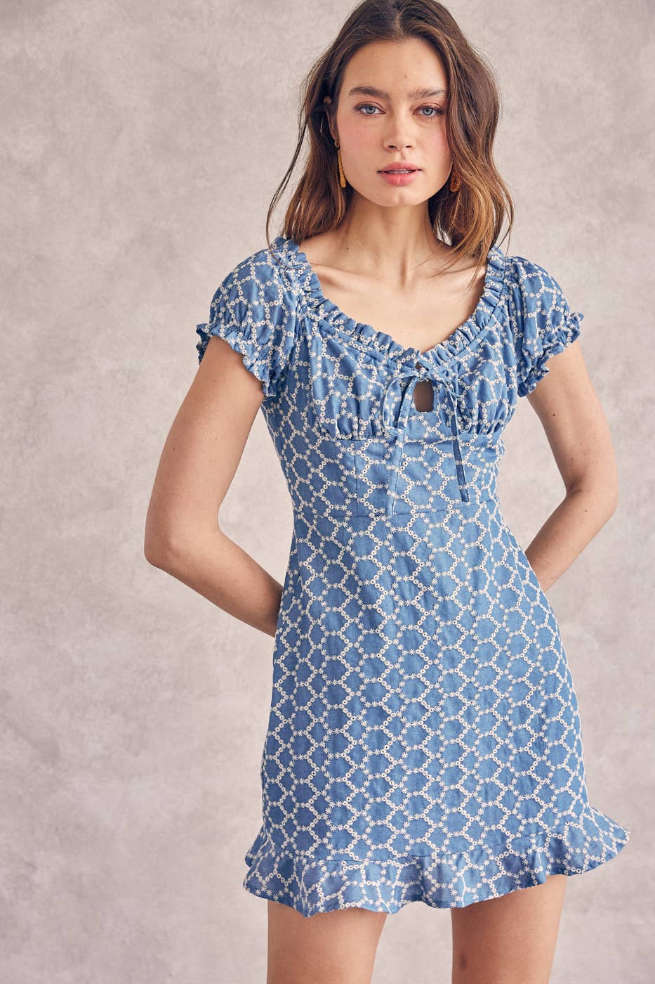 The Bailey Denim Blue Eyelet Minidress