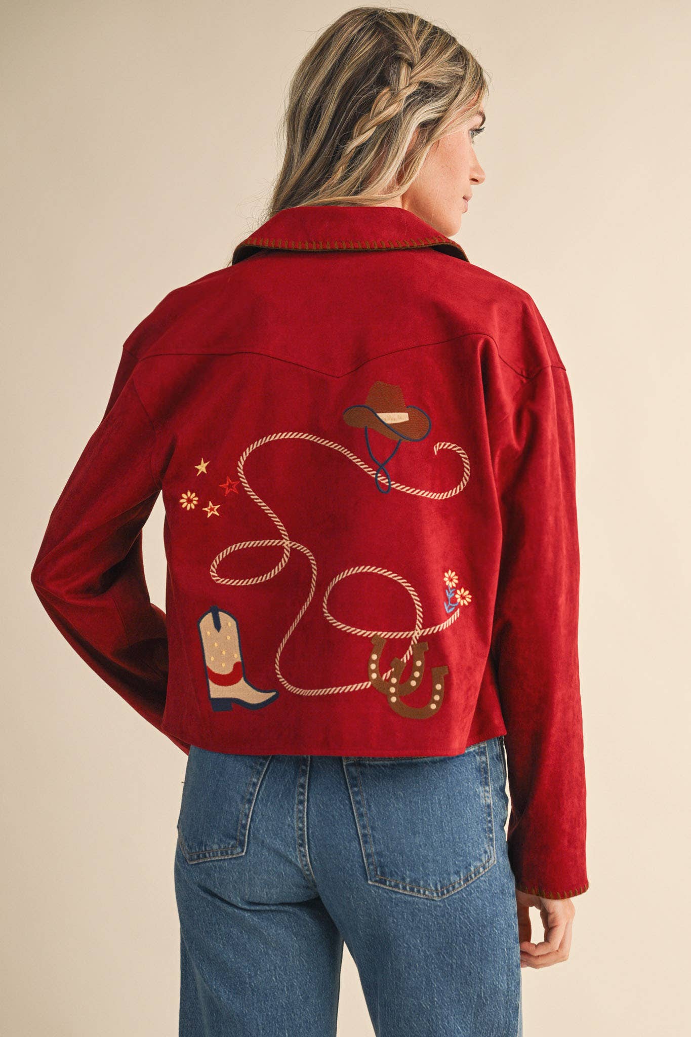 The Calico Western Embroidered Suede Jacket – Wine