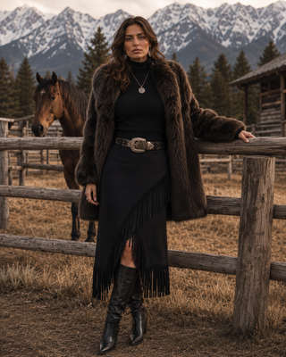 The Laramie Faux Suede Fringe Wrap Skirt