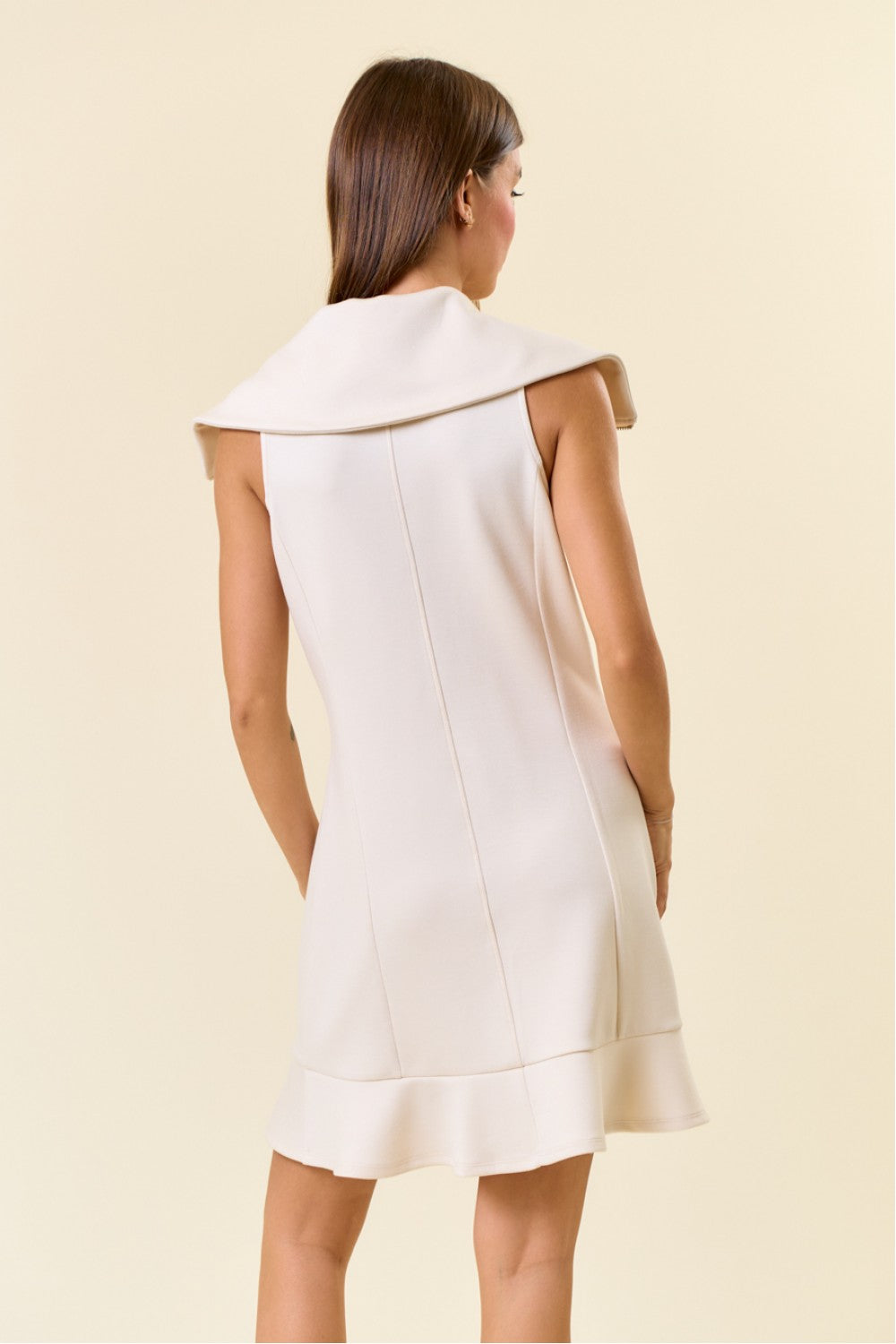 The Natasha Pointed Collar Front Zip-Up Sleeveless Ruffled Hem Mini Dress