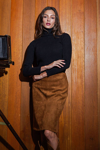 The Beth Stretch Suede Skirt