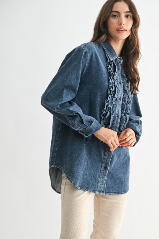 The Rowdy Ruffle Denim Top