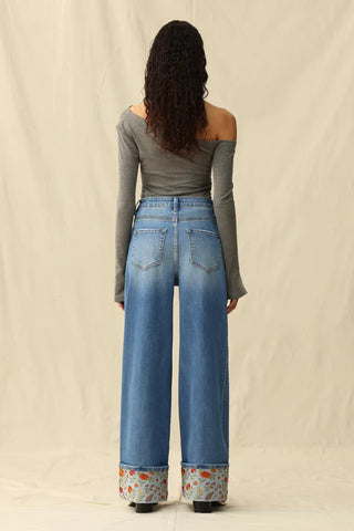 Wildflower Embroidered Wide Leg Jeans