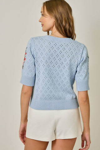 The Garden Bloom Blue Pointelle Cardigan