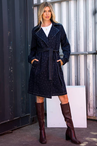 The Rhinestone Cowgirl Denim Trench Coat