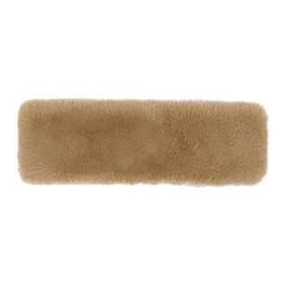 Camel tan faux fur rectangular headband with plush fluffy texture